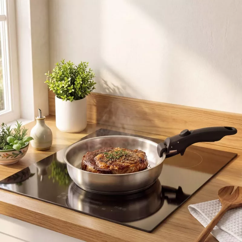 Russell Hobbs RH04033 Nerūdijančio plieno 4 dalių keptuvių rinkinys su Smart Clip rankena
