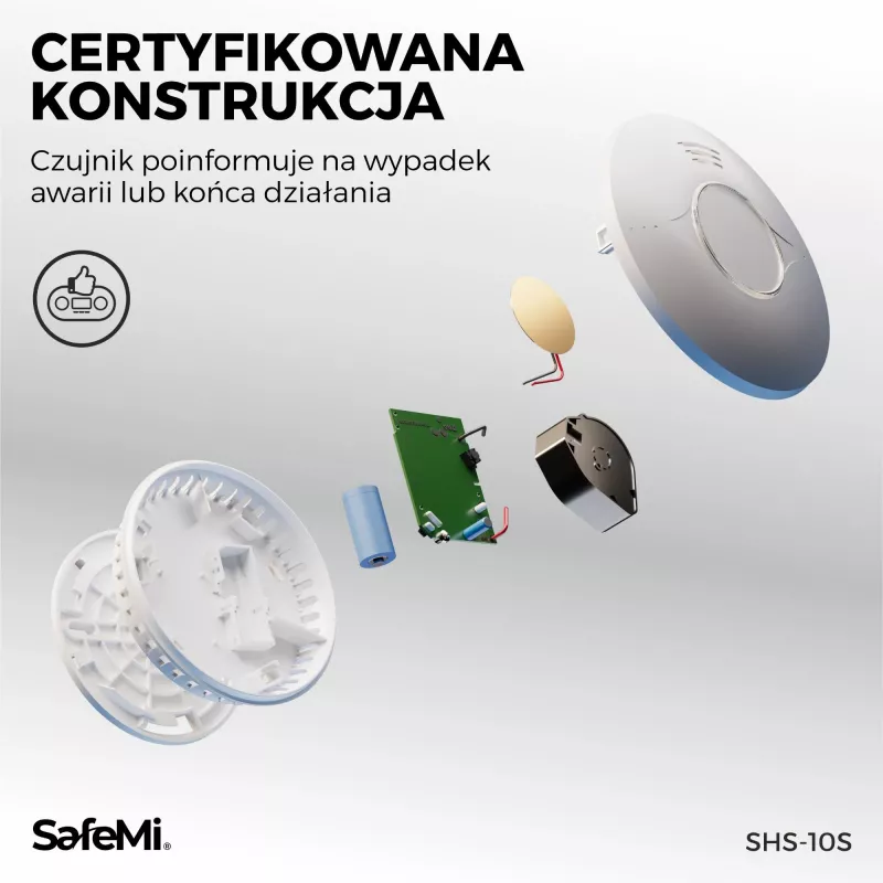 SAFEMI SHS-10S Dūmų detektorius – fotoelektrinis, su 10 metų baterija, 5 metų garantija
