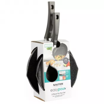 Salter BW09071AR Easy Pour 2 dalių keptuvių rinkinys - 20 cm ir 24 cm, kaltinis aliuminis, PFOA neprideganti danga, tinka indukcinėms kaitlentėms, juoda/pilka