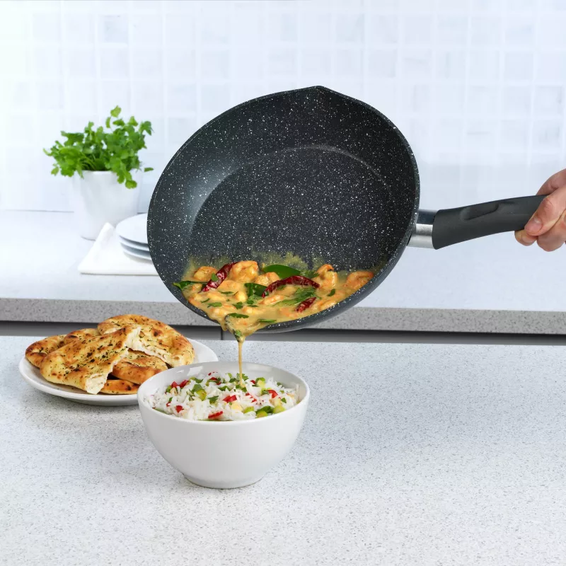 Salter BW09071AR Easy Pour 2 dalių keptuvių rinkinys - 20 cm ir 24 cm, kaltinis aliuminis, PFOA neprideganti danga, tinka indukcinėms kaitlentėms, juoda/pilka