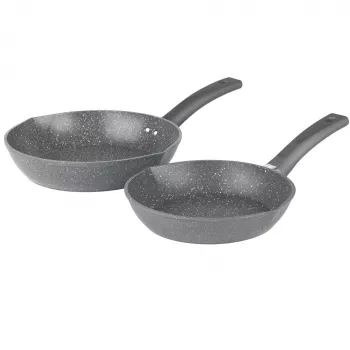 Salter BW09071AR Easy Pour 2 dalių keptuvių rinkinys - 20 cm ir 24 cm, kaltinis aliuminis, PFOA neprideganti danga, tinka indukcinėms kaitlentėms, juoda/pilka