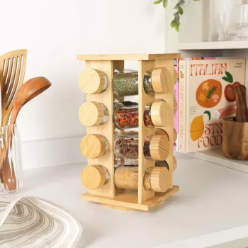 Salter BW127771 Bamboo Rotating Spice Rack su 16 stiklinių indelių