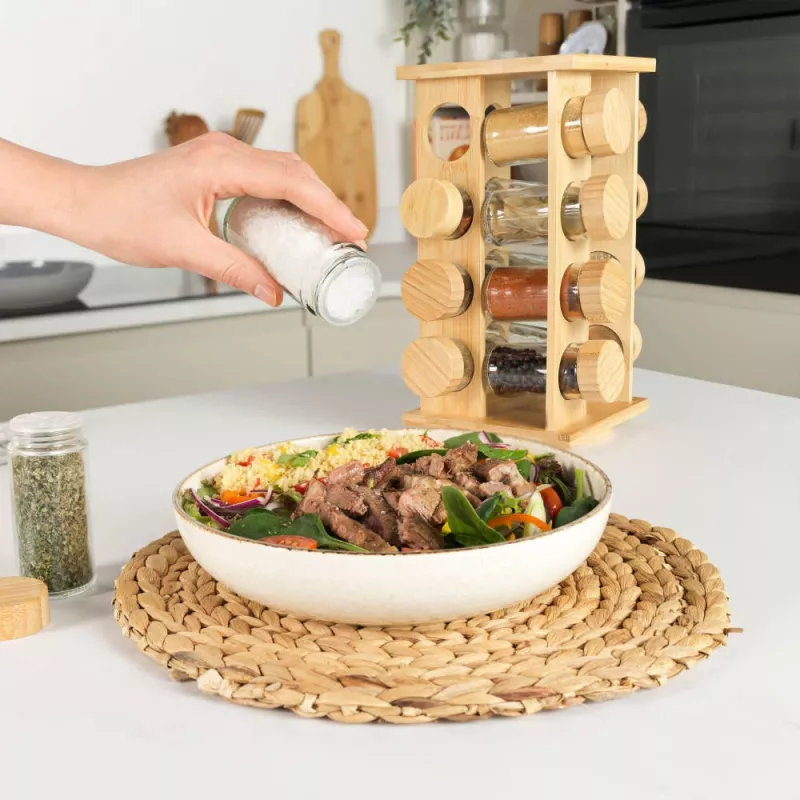 Salter BW127771 Bamboo Rotating Spice Rack su 16 stiklinių indelių