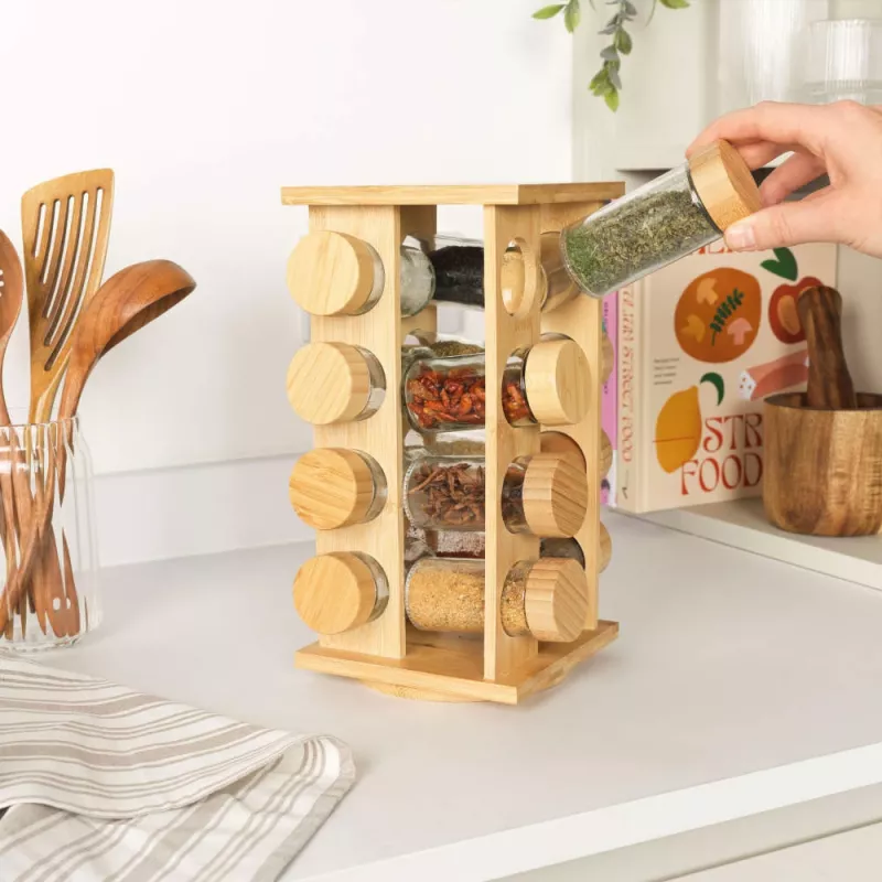 Salter BW127771 Bamboo Rotating Spice Rack su 16 stiklinių indelių