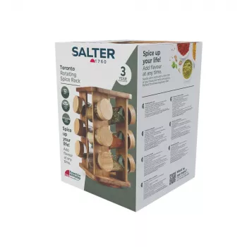 Salter BW14236 Toronto Rotating Spice Rack - 8 stiklinių indelių su nerūdijančio plieno stovu, 360° sukimas, sidabrinis
