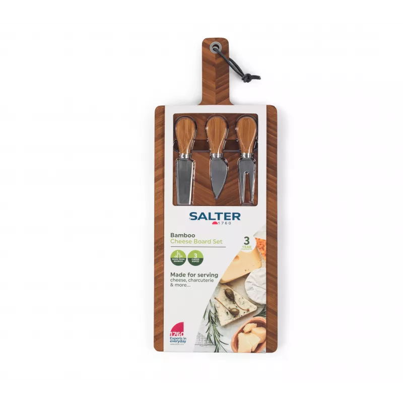 Salter BW14823 Bamboo Cheese Board su 3 dalių peilių rinkiniu