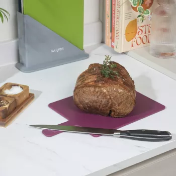 Salter Cosmos 4 dalių pjaustymo lentelių rinkinys su laikikliu, įvairiaspalvis (pilka, žalia, mėlyna, raudona)