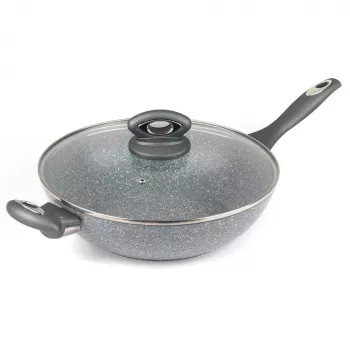 Salter Marblestone Wok 28cm pilka – Kaltinis aliuminis, nelipanti danga, tinka indukcijai