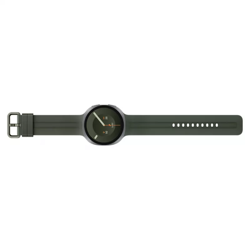Samsung Galaxy Watch9 LTE 44 mm sidabrinis išmanusis laikrodis su alyvuogių spalvos sportiniu dirželiu M/L