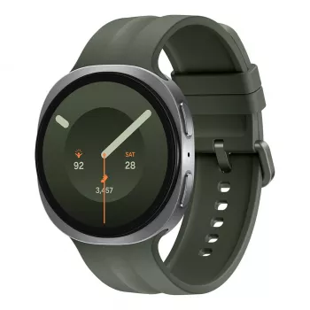 Samsung Galaxy Watch9 LTE 44 mm sidabrinis išmanusis laikrodis su alyvuogių spalvos sportiniu dirželiu M/L