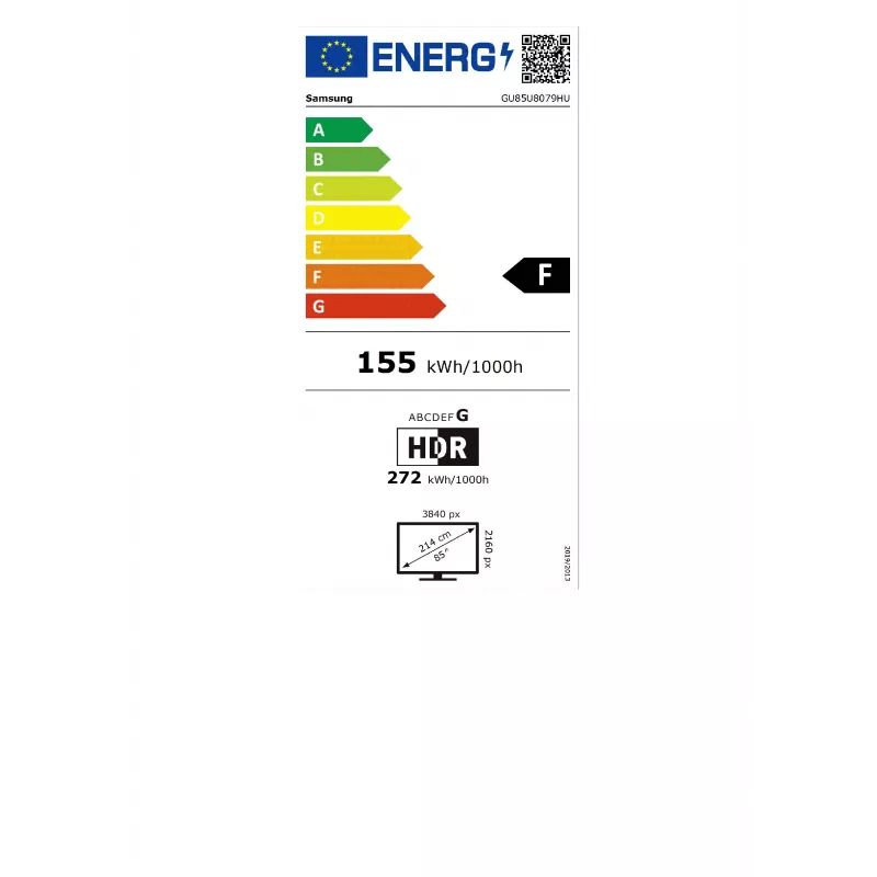 Samsung GU85U8079HUXZG 85 colių 4K Ultra HD LED Smart TV su Tizen, HDR10+, Crystal Processor 4K, 3 HDMI, 2 USB, Wi-Fi, LAN, Bluetooth, VESA 400x300, 20W garsiakalbiai, DVB-T2/C/S2, DE versija