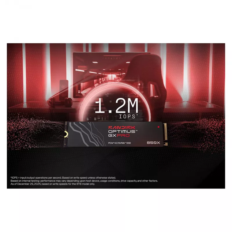 SanDisk Optimus GX PRO 850X 8TB M.2 2280 PCIe Gen4 x4 NVMe SSD su AES 256 bitų šifravimu