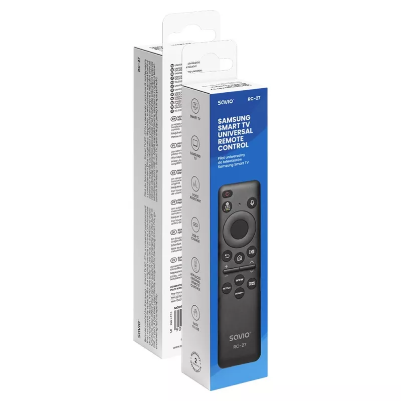 SAVIO RC-27 universalus nuotolinio valdymo pultas, skirtas Samsung Smart TV – juodas