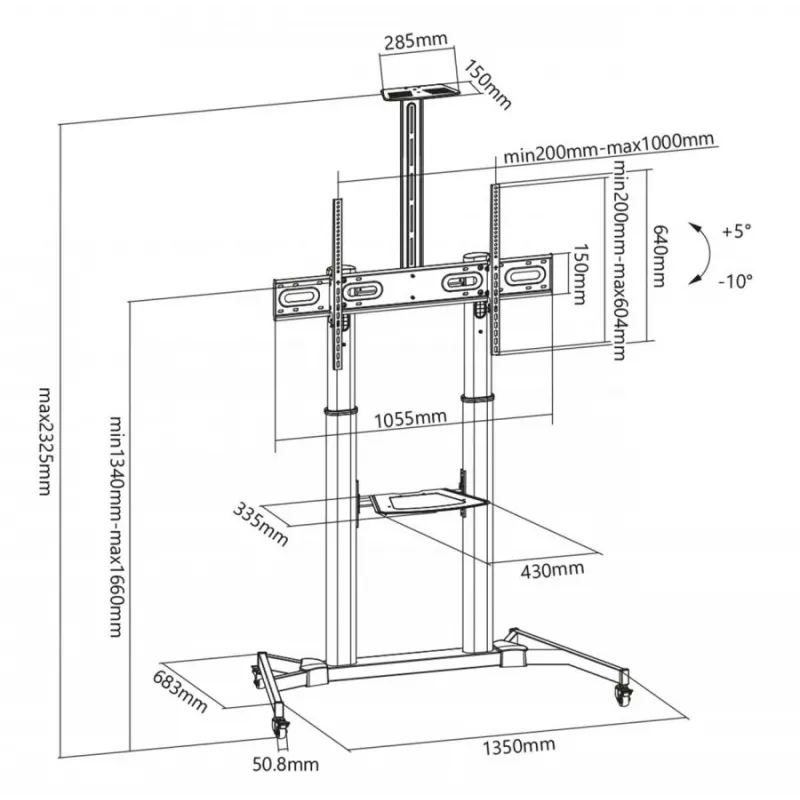 SBOX FS-3610 Grindinis LED televizoriaus stovas 60-100 colių, 100 kg