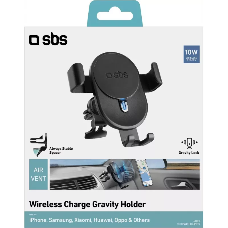SBS TESUPWIR10CLIPSTG 10W belaidis automobilinis kroviklis laikiklis – juodas