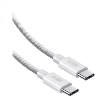 SBS USB-C į USB-C pintas nailoninis laidas 2 m, 100 W, baltas