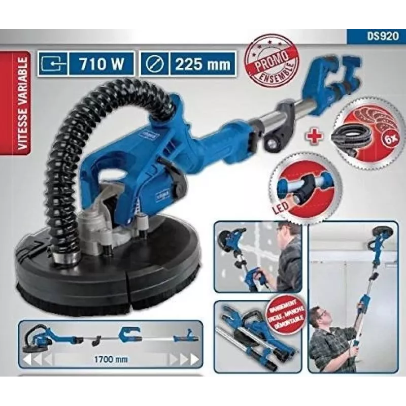 Scheppach DS920 Drywall Sander 710 W with Telescopic Function and LED Light