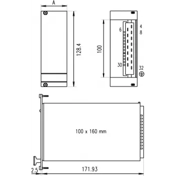 SCHROFF 21006945 3U 4HP aliuminio priekinis skydelis, natūraliai anoduotas, 2,5 mm, 19 colių stelažams