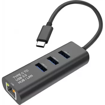 SECOMP STANDARD USB-C į Gigabit Ethernet adapteris + 3 prievadų USB 3.0 šakotuvas (S1431)
