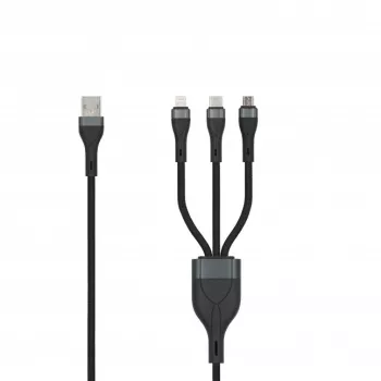 SEEK TOTI USB A į Micro USB / USB-C / Lightning 1,5m Pintas Laidas 2A (Ne MFI) Juodas