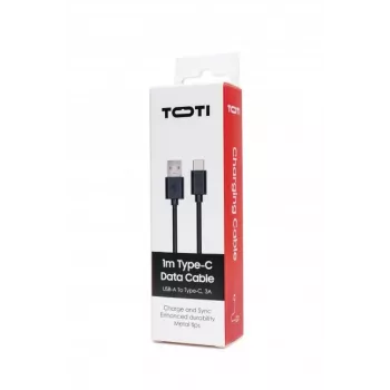 SEEK TOTI USB-A į Type-C, 1m PVC duomenų kabelis 3A, juodos spalvos
