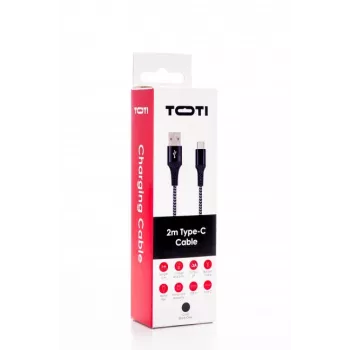 SEEK TOTI USB-A į USB-C 2m Pintas Laidas 2A, Juoda/Kosminė Pilka