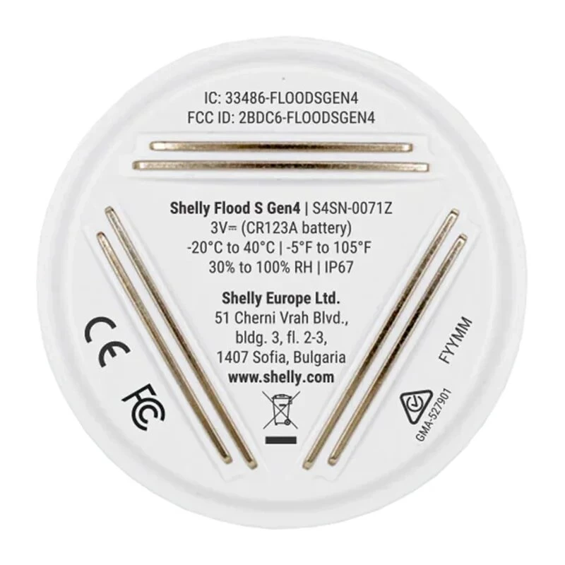 Shelly Flood S Gen4 vandens nuotėkio jutiklis – Wi-Fi, Matter, Zigbee, Bluetooth, Plug & Play