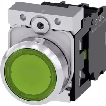 Siemens SIRIUS ACT 3SU1152-0AB40-1BA0 mygtukas, plokščias, žalias, metalinis blizgus priekinis žiedas, 22 mm, 1NO, varžtiniai gnybtai, IP66/67/69K
