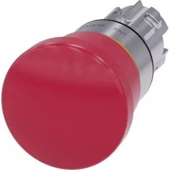 Siemens SIRIUS ACT avarinio sustabdymo mygtukas, grybo formos, ištraukiamas atblokavimas, metalinis priekinis žiedas, raudonas, 22 mm montavimas, 3SU1050-1HA20-0AA0