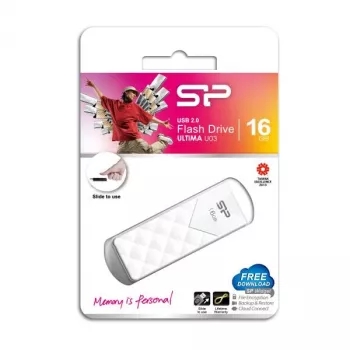 Silicon Power 16GB USB 2.0 Flash Drive, retrahuojamas be dangtelio dizainas, baltas
