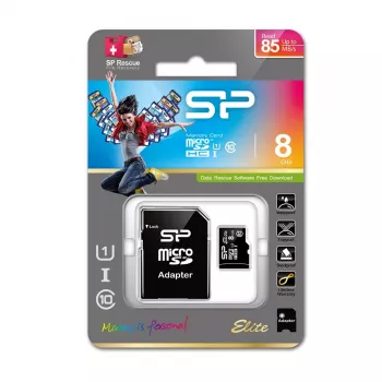 Silicon Power Elite 8GB microSDHC UHS-I U1 V10 atminties kortelė su SD adapteriu