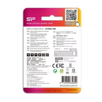 Silicon Power SP032GBUF2U05V1K 32GB USB 2.0 atmintukas - ištraukiamas be dangtelio, juodas