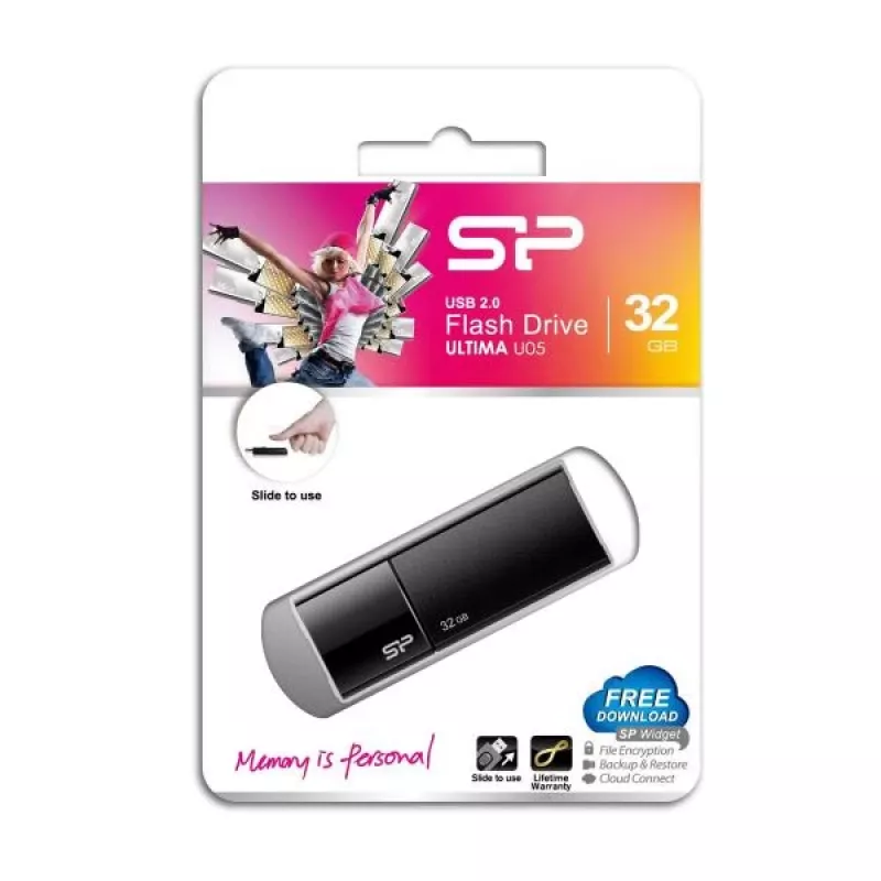 Silicon Power SP032GBUF2U05V1K 32GB USB 2.0 atmintukas - ištraukiamas be dangtelio, juodas