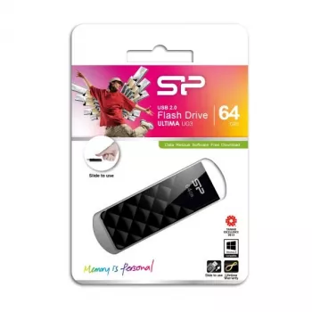 Silicon Power SP064GBUF2U03V1K Blaze B10 64GB USB 2.0 Flash Drive, juoda, įtraukiama