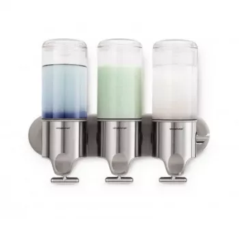Simplehuman Shower Dispenser su Sieniniu Laikikliu, 3 Dozatoriai, Šlifuotas Nerūdijantis Plienas