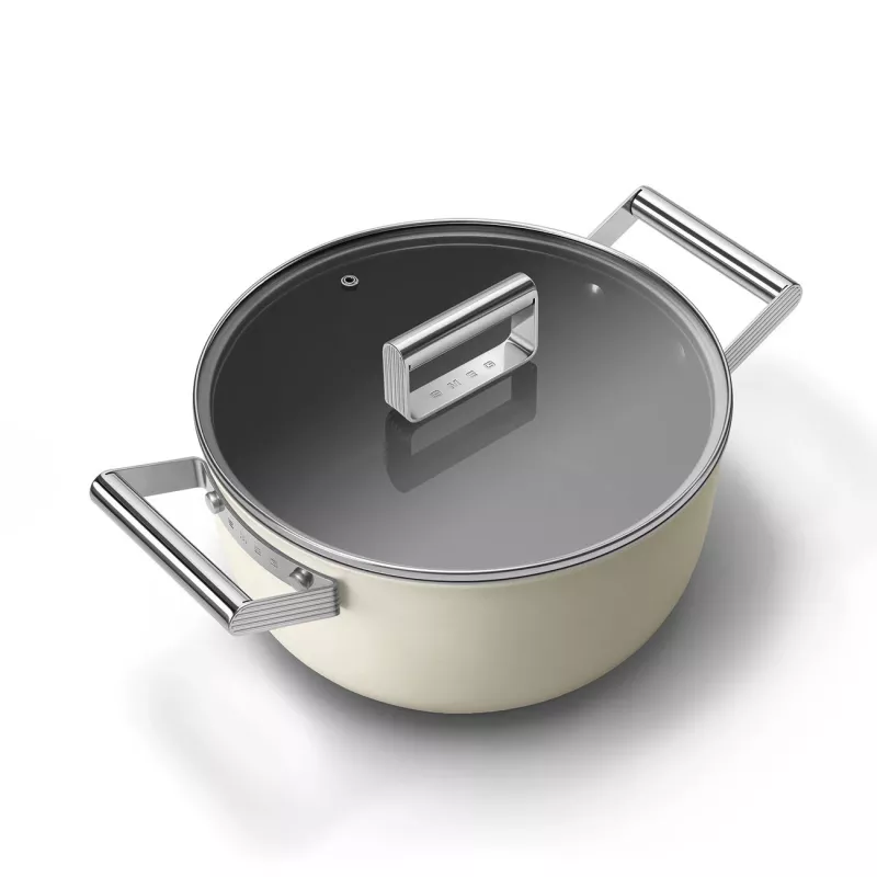 Smeg CSF2412CRM puodas, 24 cm, keramine nelipni danga, nerūdijančio plieno rankena, matinė kreminė spalva