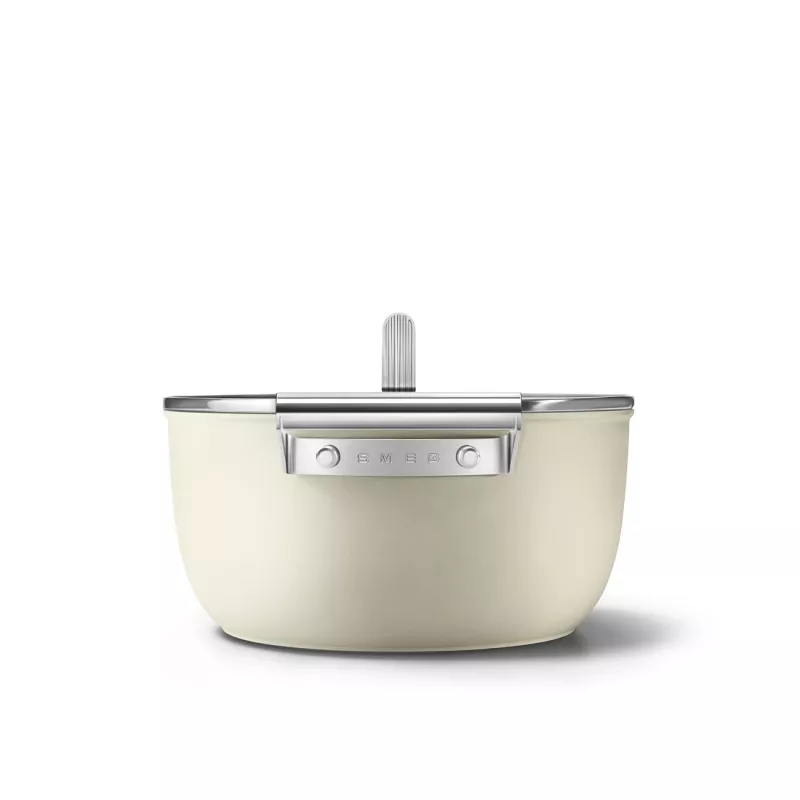 Smeg CSF2412CRM puodas, 24 cm, keramine nelipni danga, nerūdijančio plieno rankena, matinė kreminė spalva