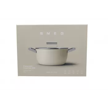 Smeg CSF2412CRM puodas, 24 cm, keramine nelipni danga, nerūdijančio plieno rankena, matinė kreminė spalva