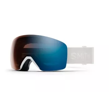 Smith Skyline slidinėjimo akiniai su ChromaPop fotochrominiu lęšiu, White Vapor rėmeliu ir Blue Sensor Mirror lęšiu