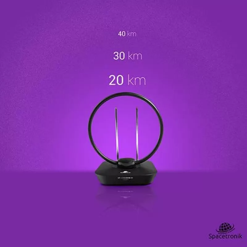 Spacetronik Locus patalpų DVB-T2 antena su 45 dB stiprintuvu ir maitinimo adapteriu