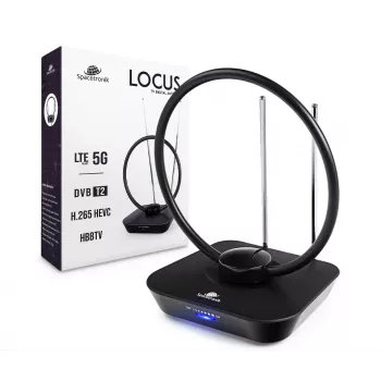 Spacetronik Locus patalpų DVB-T2 antena su 45 dB stiprintuvu ir maitinimo adapteriu