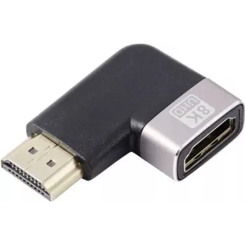 SpeaKa Professional SP-11302004 HDMI adapteris 8K 60Hz 4K 120Hz 90° kampu, vyriškas į moterišką, juodas sidabrinis