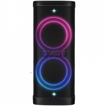 Kolonėlė Party Box SVEN PS-1250, juoda (300W, TWS, IPx4, Bluetooth, FM, USB, microSD, LED ekranas, 13500mAh)