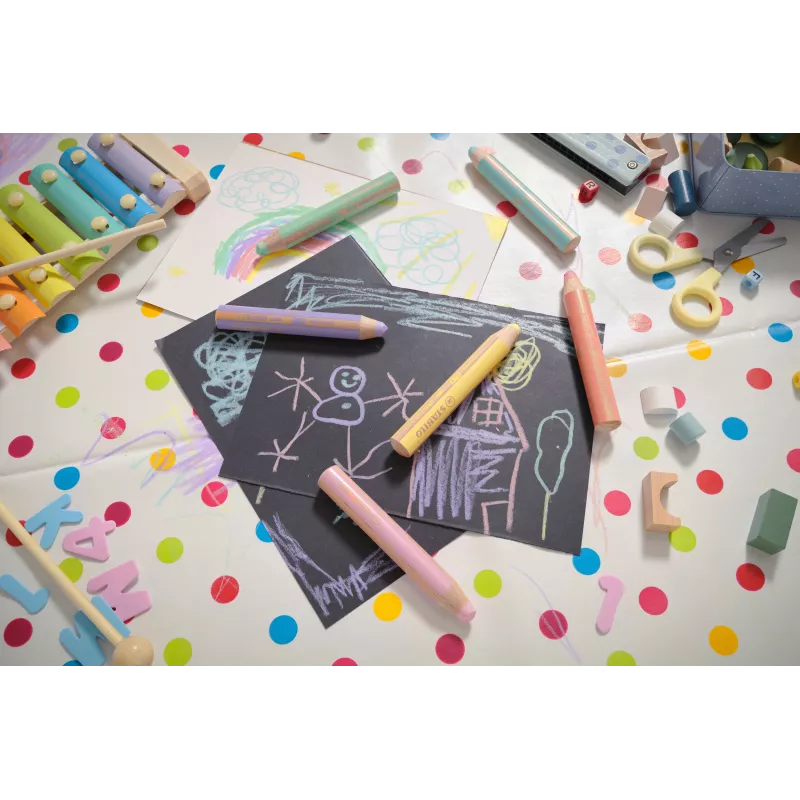 STABILO woody 3 in 1 pasteliniai pieštukai, 6 vnt., apvalūs, FSC sertifikuoti, vandenyje tirpūs