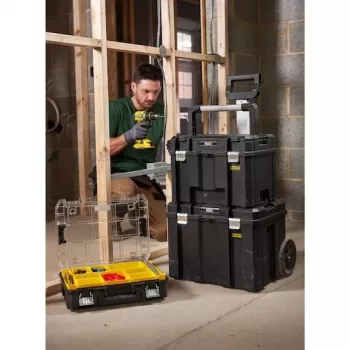 Stanley FATMAX PRO-STACK įrankių kietas dėklas, 22L, IP54, juodas su geltonais akcentais