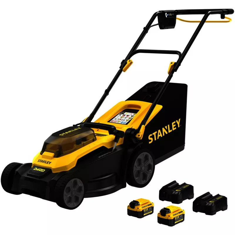 STANLEY V20 belaidė vejapjovė 36V (2x18V) juoda/geltona, 2x 4,0Ah ličio jonų baterijos