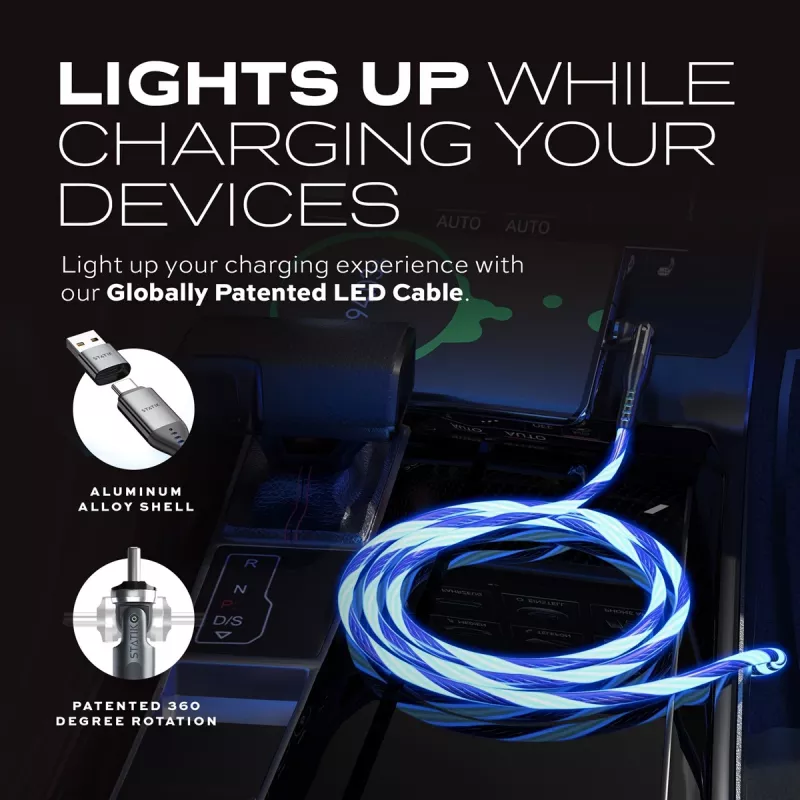 STATIK PowerPivot Pro Glowing LED Cable USB-C į USB-C 1m Juoda