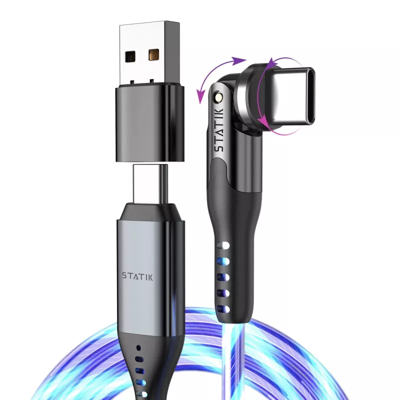 STATIK PowerPivot Pro Glowing LED Cable USB-C į USB-C 1m Juoda