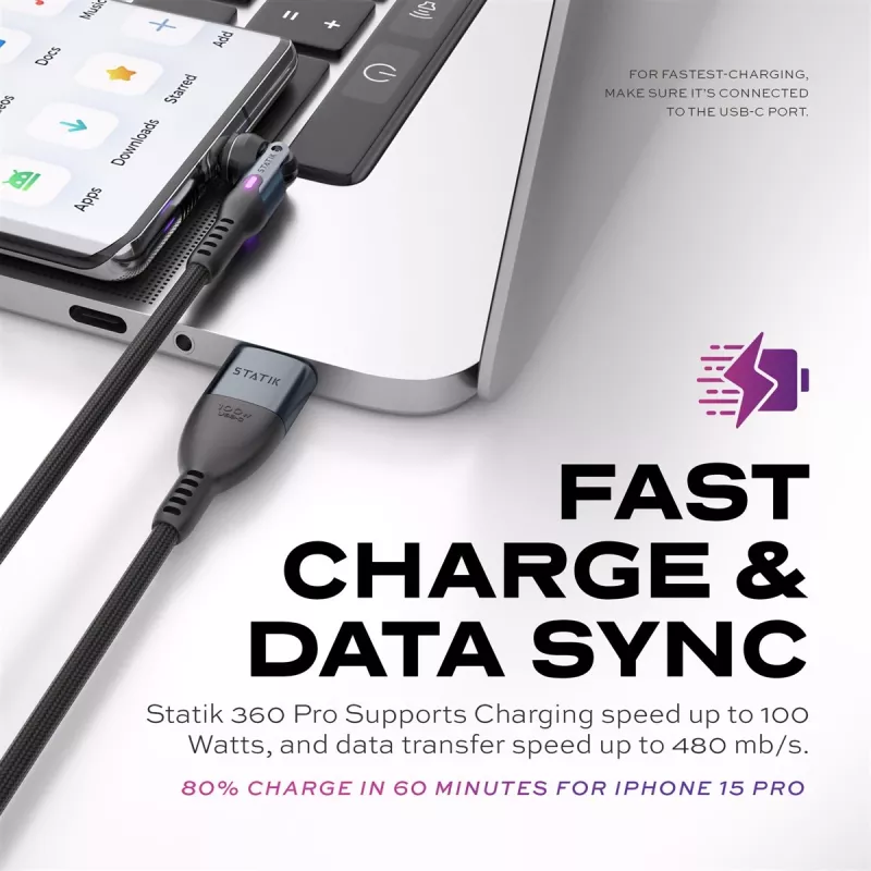 STATIK Statik 360 Pro Cable 2.0 USB-C Only; 1m, Black