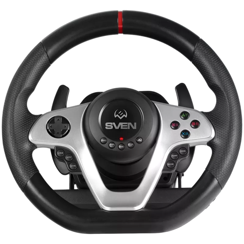 Vairas SVEN GC-W1000 su pedalais, pavarų dėže, Force Feedback, D-Pad, 17 mygtukais, skirtas Xbox One/PS4/PC/X-D-Inpu